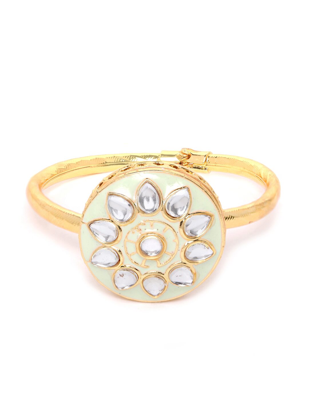 

Zaveri Pearls Enamelling Sea Green Kundan Traditional Bangle Style Kada-ZPFK9618