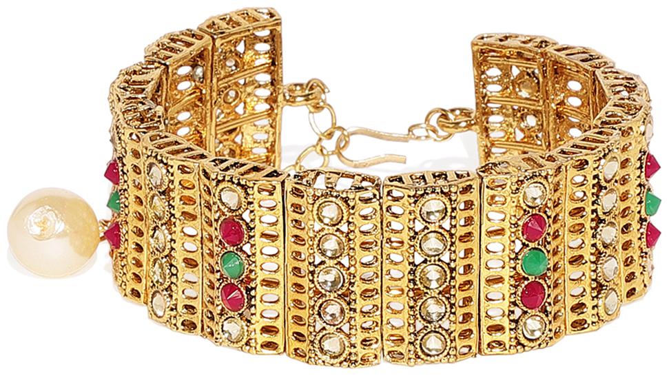 

Zaveri Pearls Gold Tone Ethnic Cuff Style Adjustable Barcelet For Women-ZPFK7742