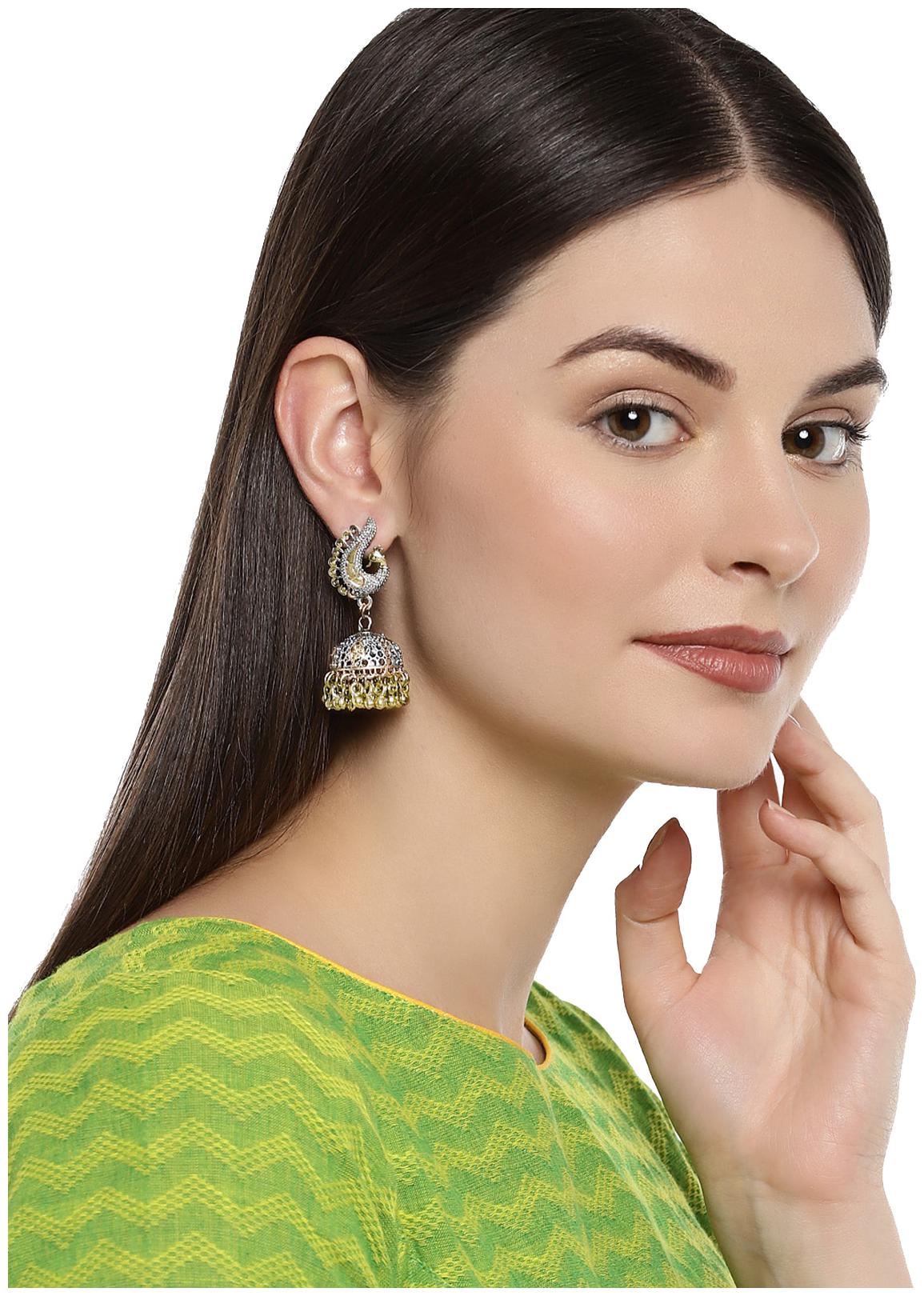 

Zaveri Pearls Antique Two Tone Peacock Inspired Jhumki Earring For Women-ZPFK7763