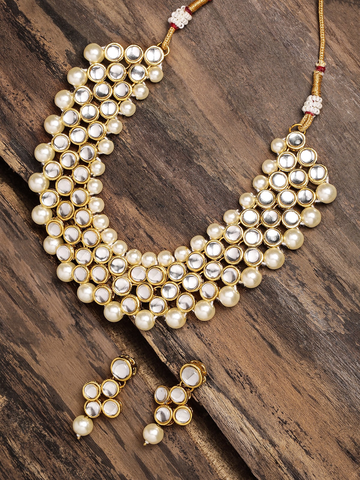 

Zaveri Pearls Gold Tone Kundan Pearls Choker Ethnic Necklace Earring Set-ZPFK9176