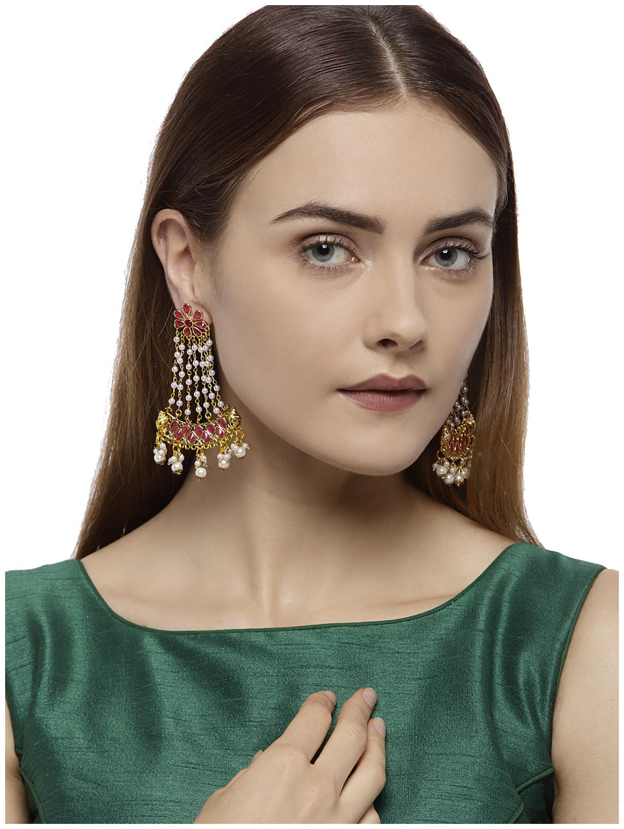 

Zaveri Pearls Gold Tone Traditional Jhoomar Dangle Earring-ZPFK7521