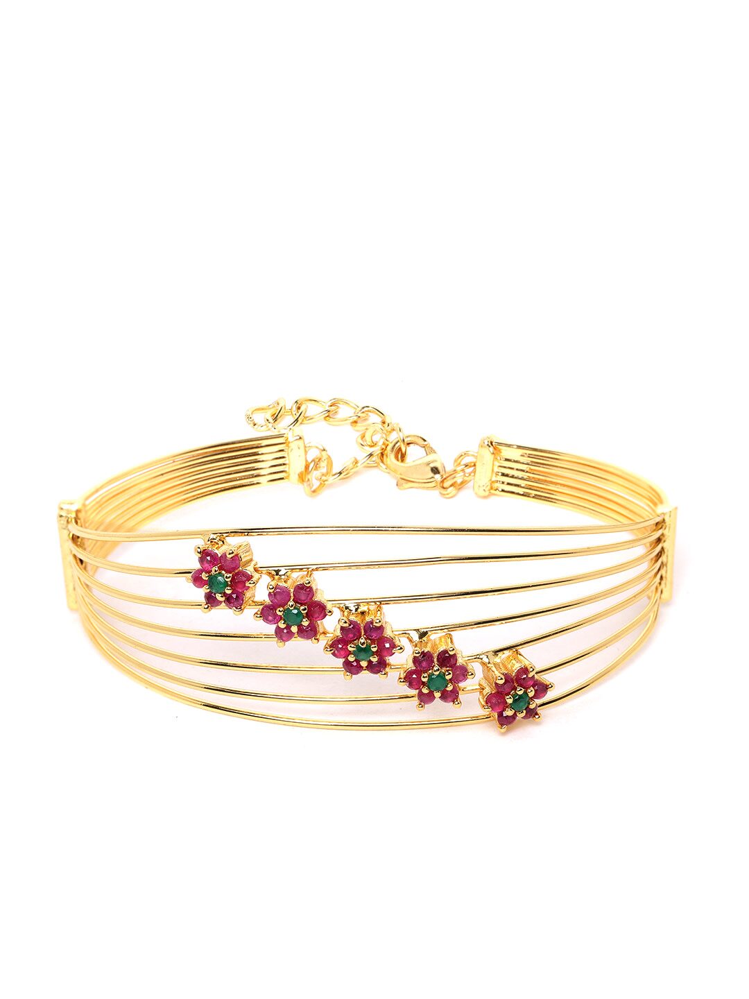

Zaveri Pearls Pink Green Cubic Zirconia Floral Brass Bangle Style Kada-ZPFK9502