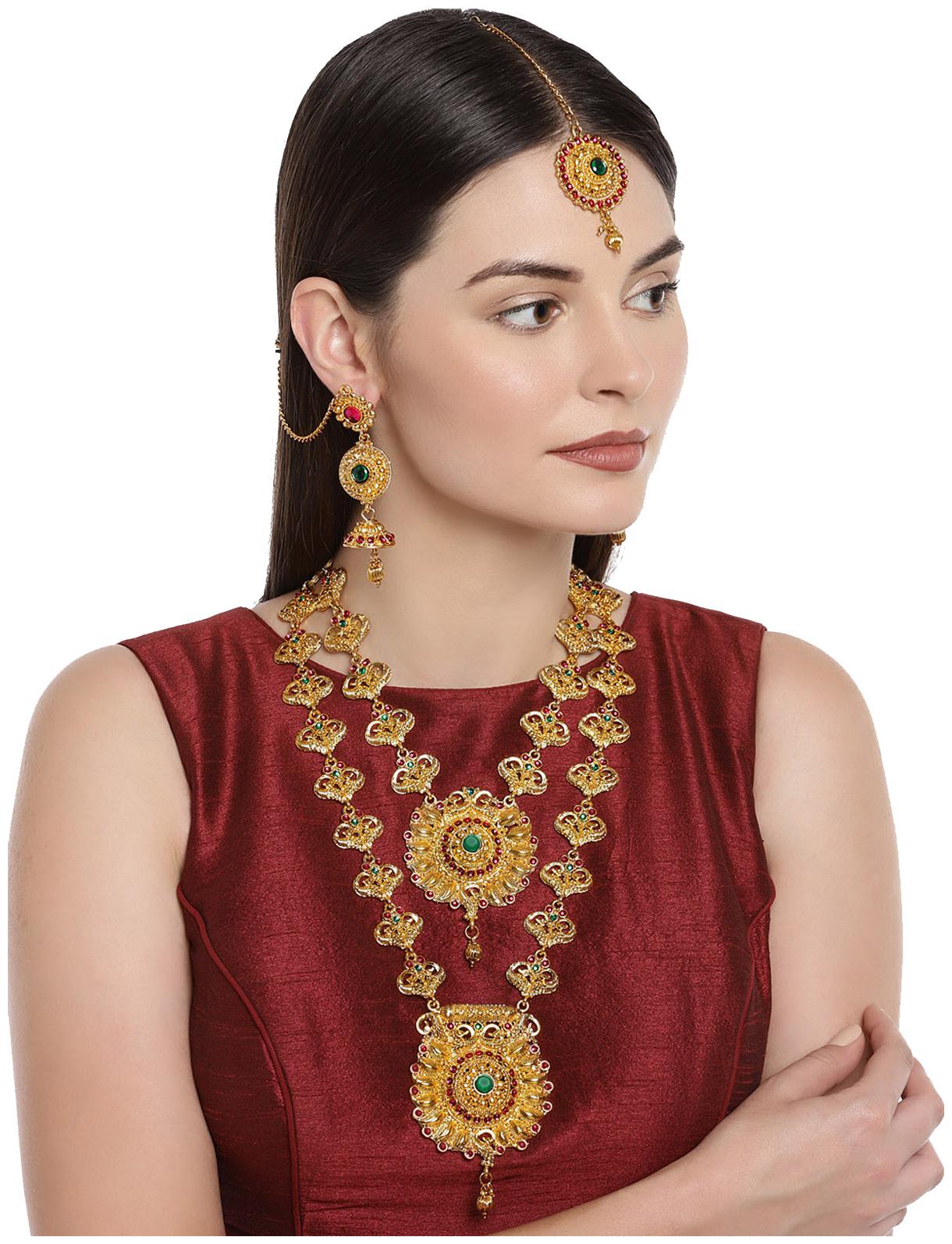 

Zaveri Pearls Traditional Gold Plated Bridal Necklace Set For Women-ZPFK7694
