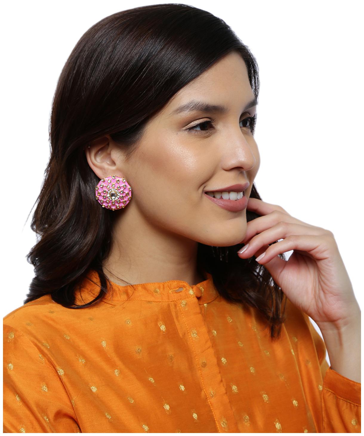 

Zaveri Pearls Festive Enamelled Kundan Stud Earring-ZPFK8821