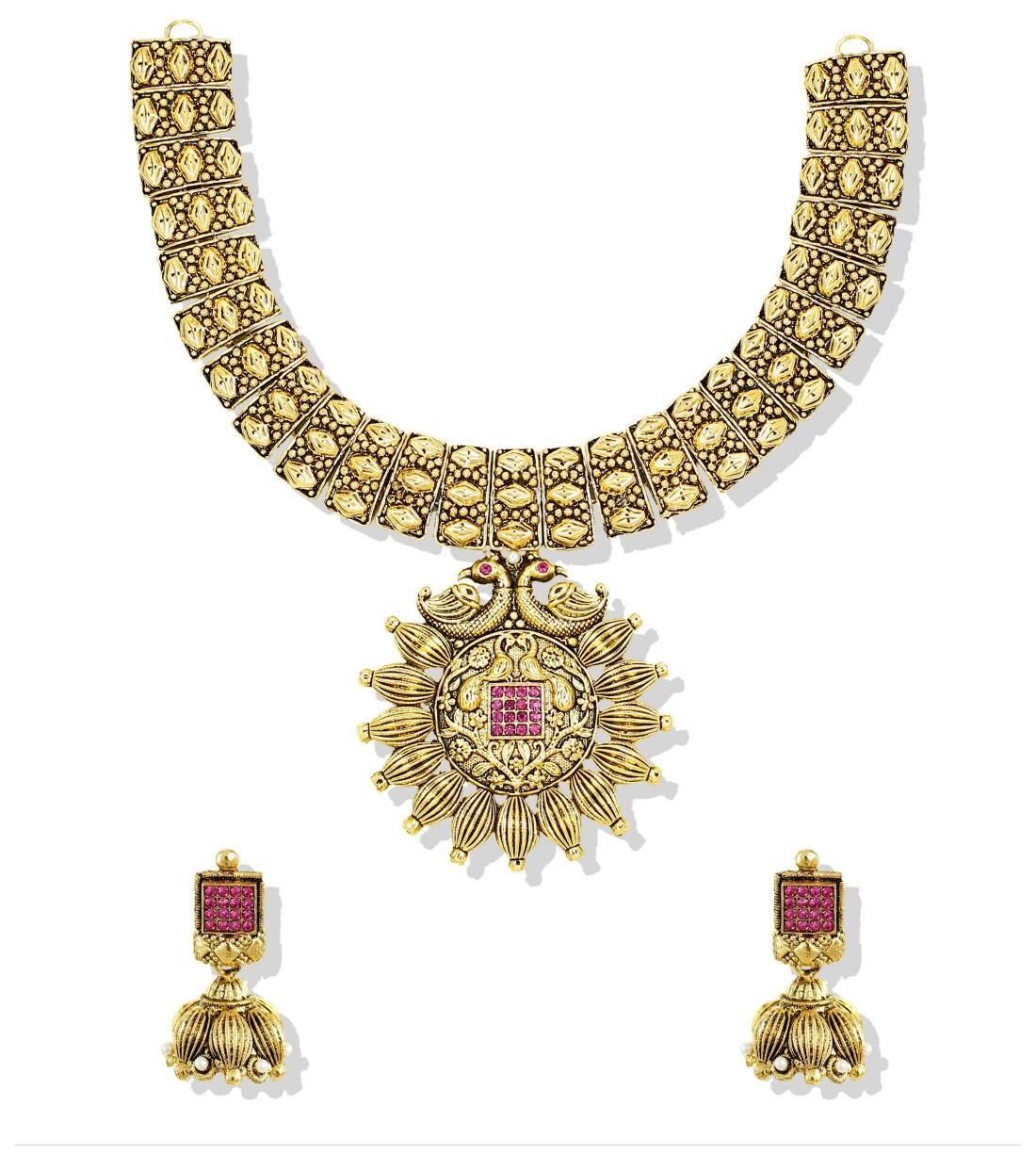 

Zaveri Pearls Indian Peacock Traditional Gold Look Necklace Set - ZPFK5218