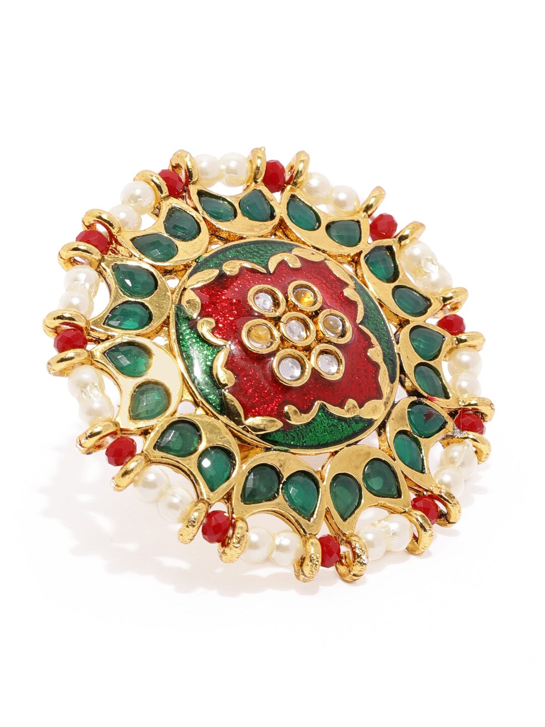 

Zaveri Pearls Enamelling Red Green Bridal Collection Kundan Finger Ring-ZPFK9337