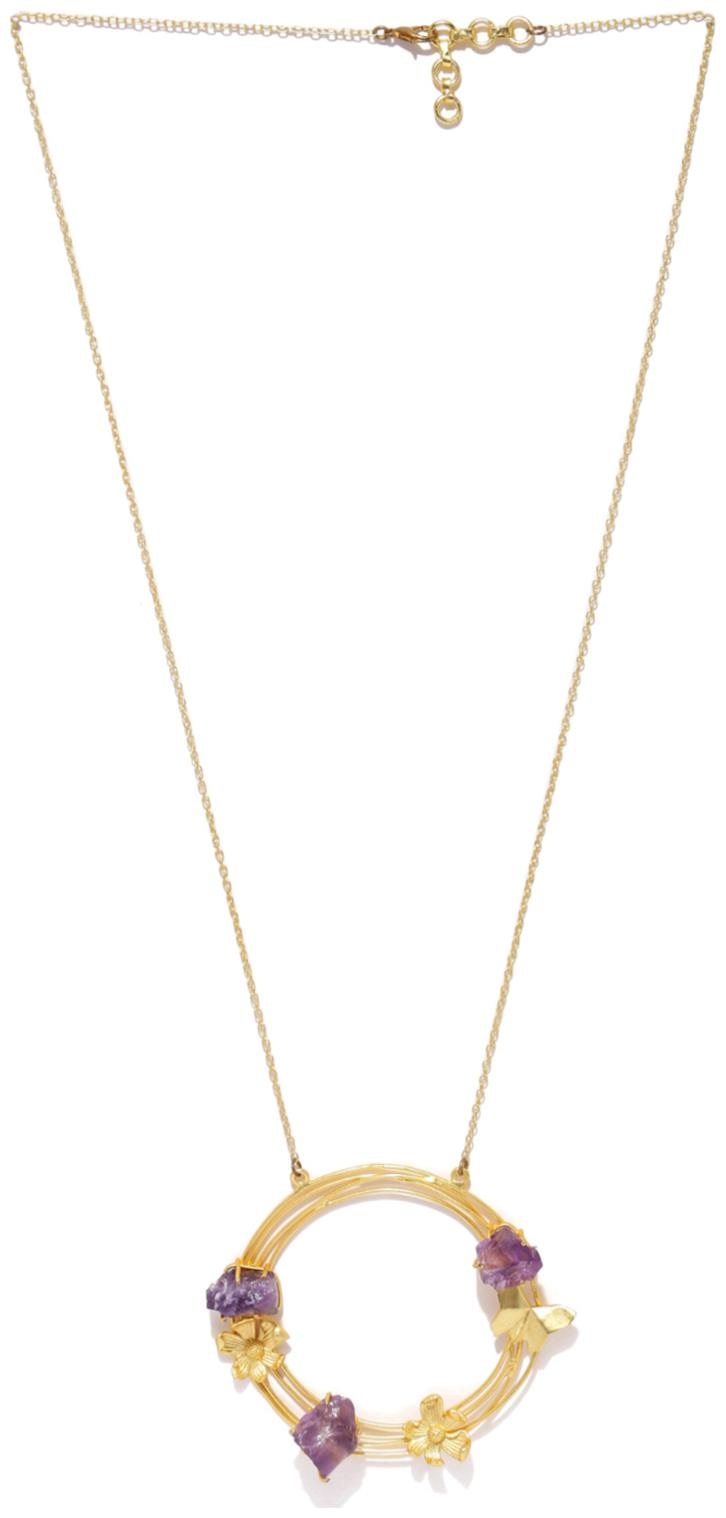 

Zaveri Pearls Gold Tone Floral Butterfly Design Embellished With Druzy Stones Necklace-ZPFK8206