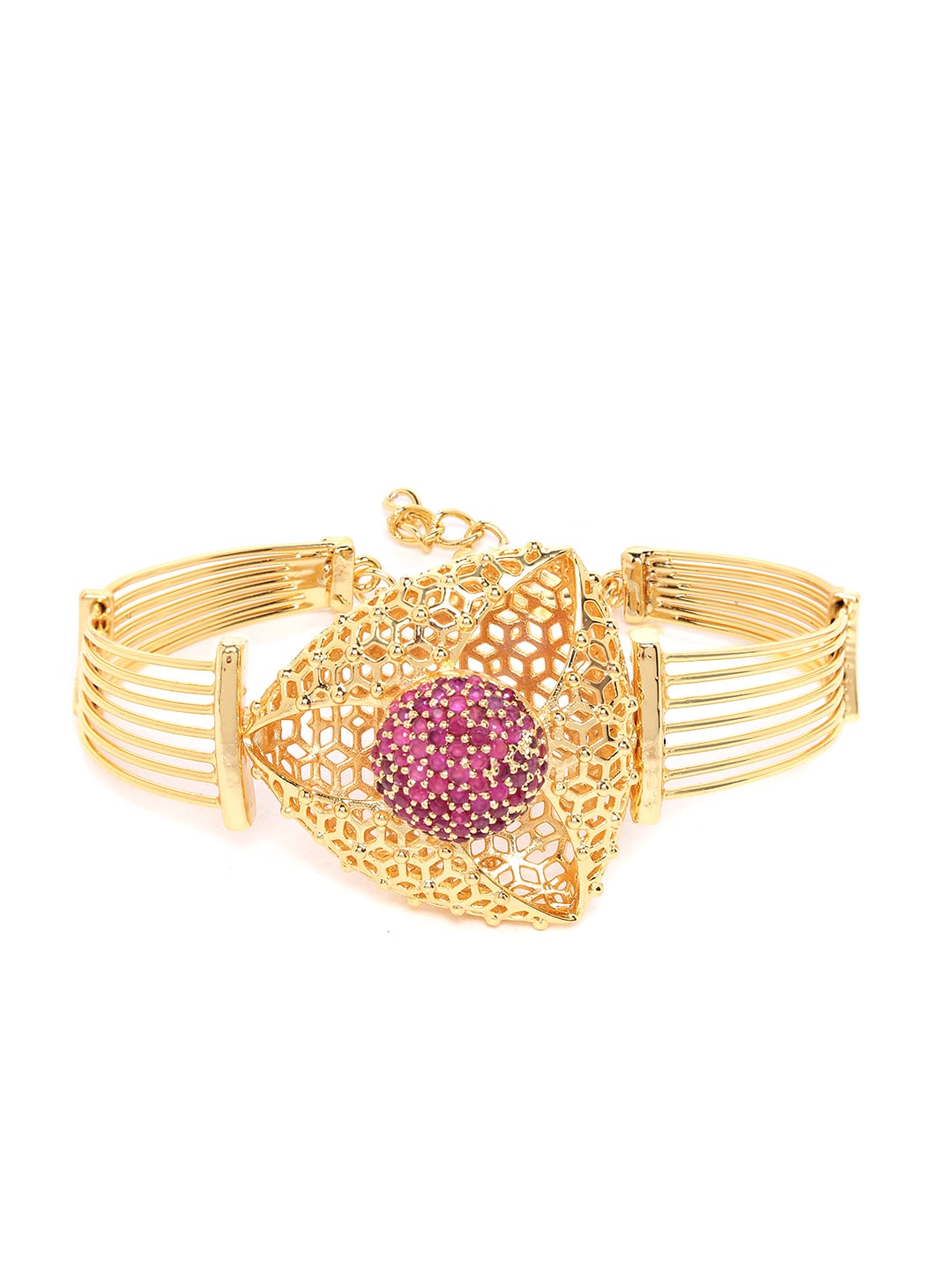 

Zaveri Pearls Pink Cubic Zirconia Contemporary Brass Bangle Style Kada-ZPFK9500