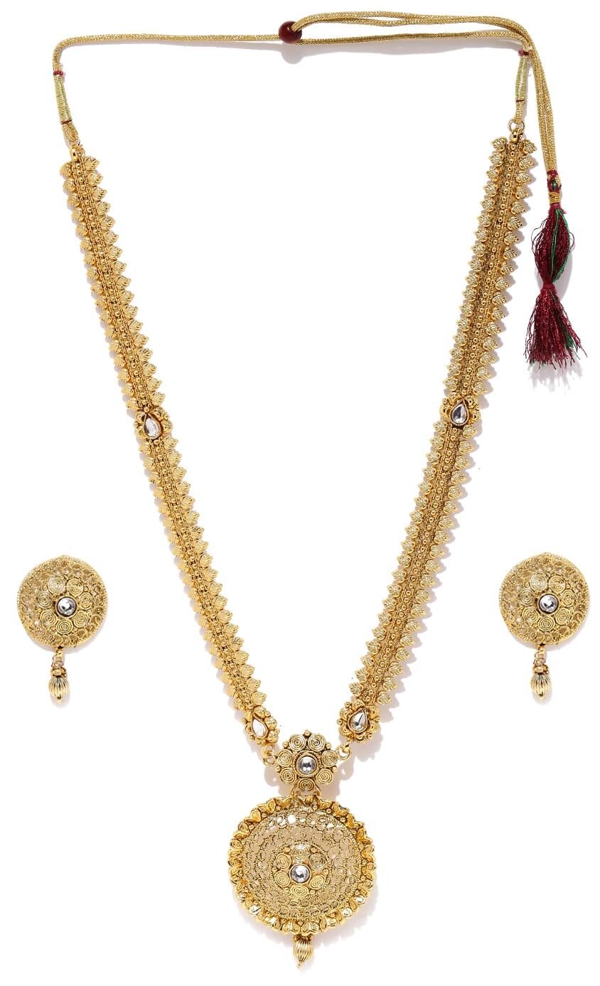 

Zaveri Pearls Royal Gold Look Filigree Design Long Necklace Set - ZPFK5422