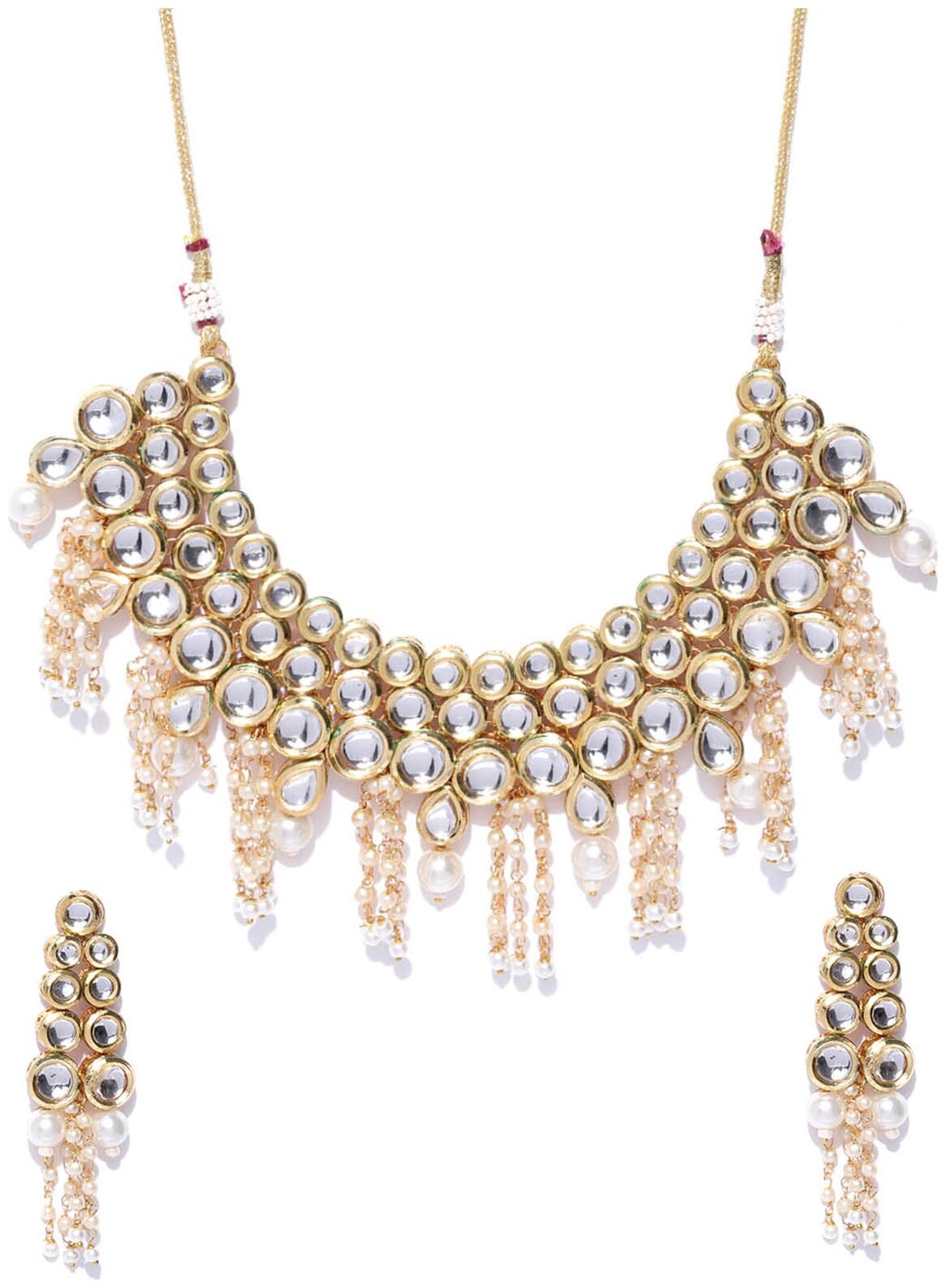 

Zaveri Pearls Gold Tone Embellished With Kundan Pearls Choker Necklace Set-ZPFK8293