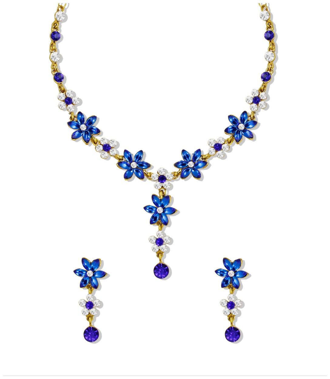 

Zaveri Pearls Royal Blue Leaf Stone with Austrian Diamond Floral Necklace Set - ZPFK5185