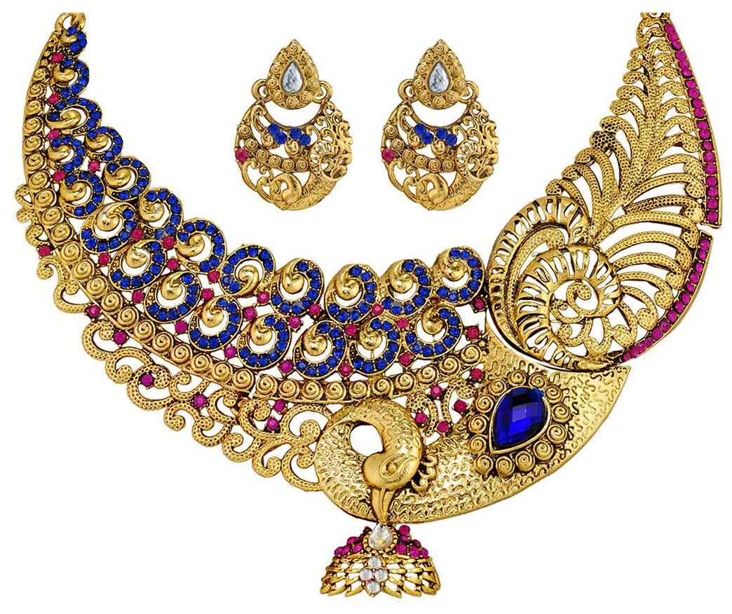 

Zaveri Pearls Blue And Pink Zinc Necklace Set