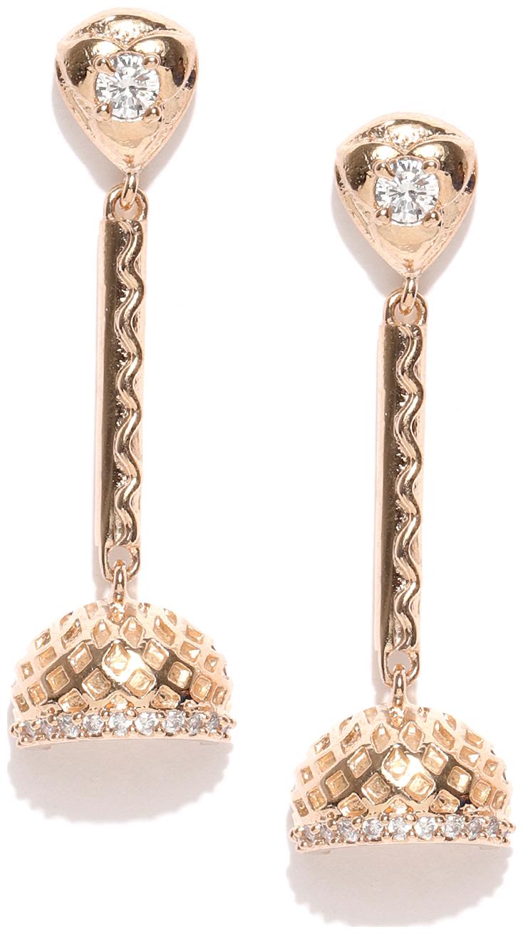 

Zaveri Pearls Cubic Zirconia Studded Rose Gold Dangling Jhumki Earring-ZPFK7955