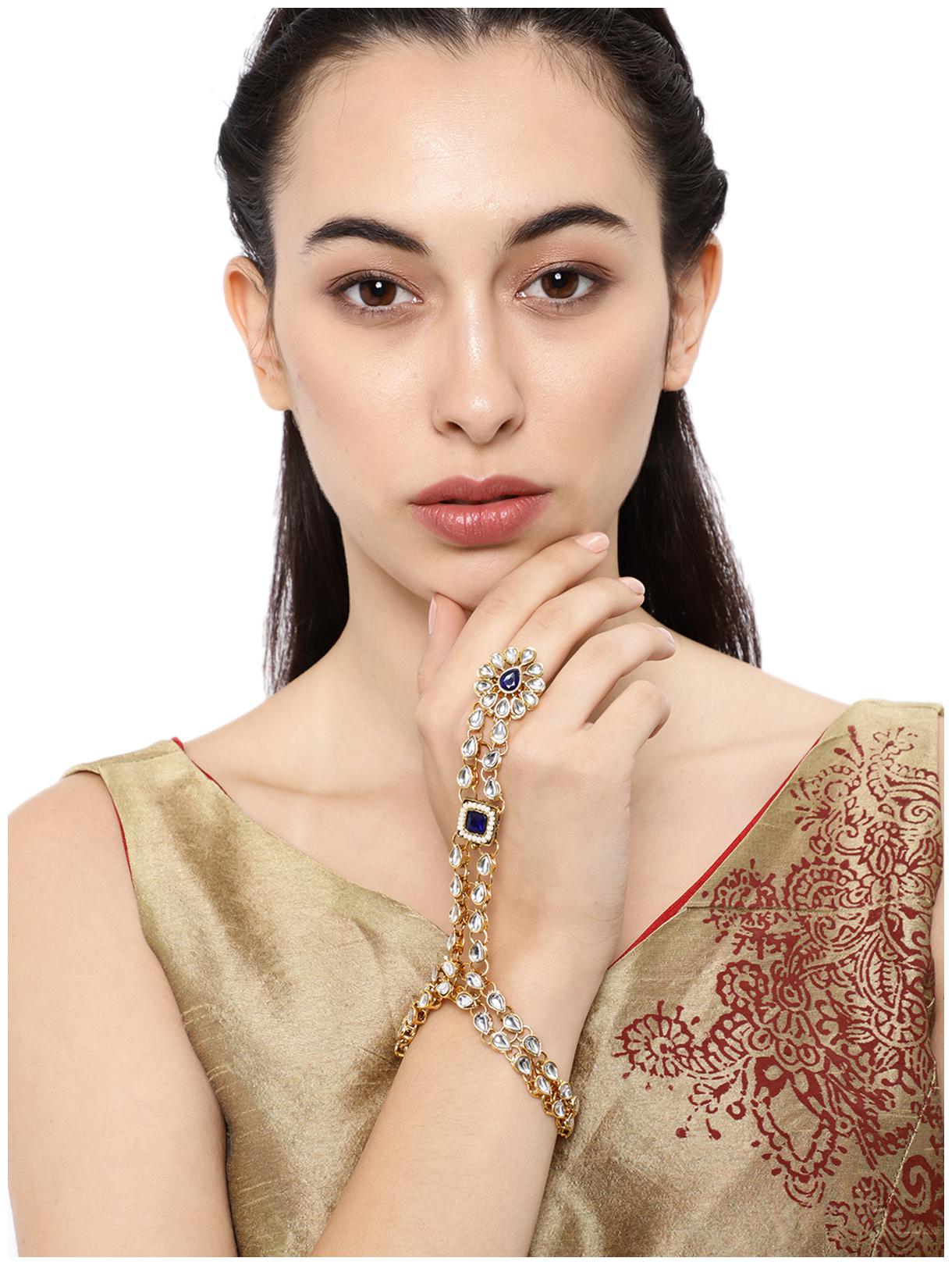 

Zaveri Pearls Traditional Gold Tone Kundan Ring Bracelet For Women-ZPFK8712