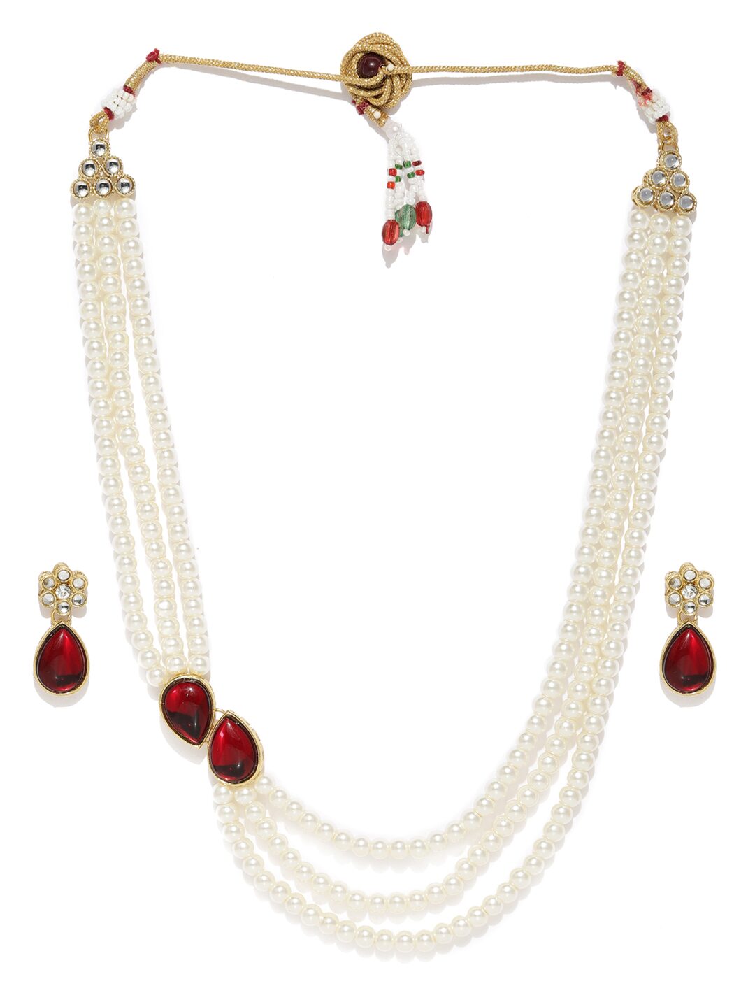 

Zaveri Pearls Red Stones Multistrand Pearls Festive Necklace Earring Set-ZPFK9413