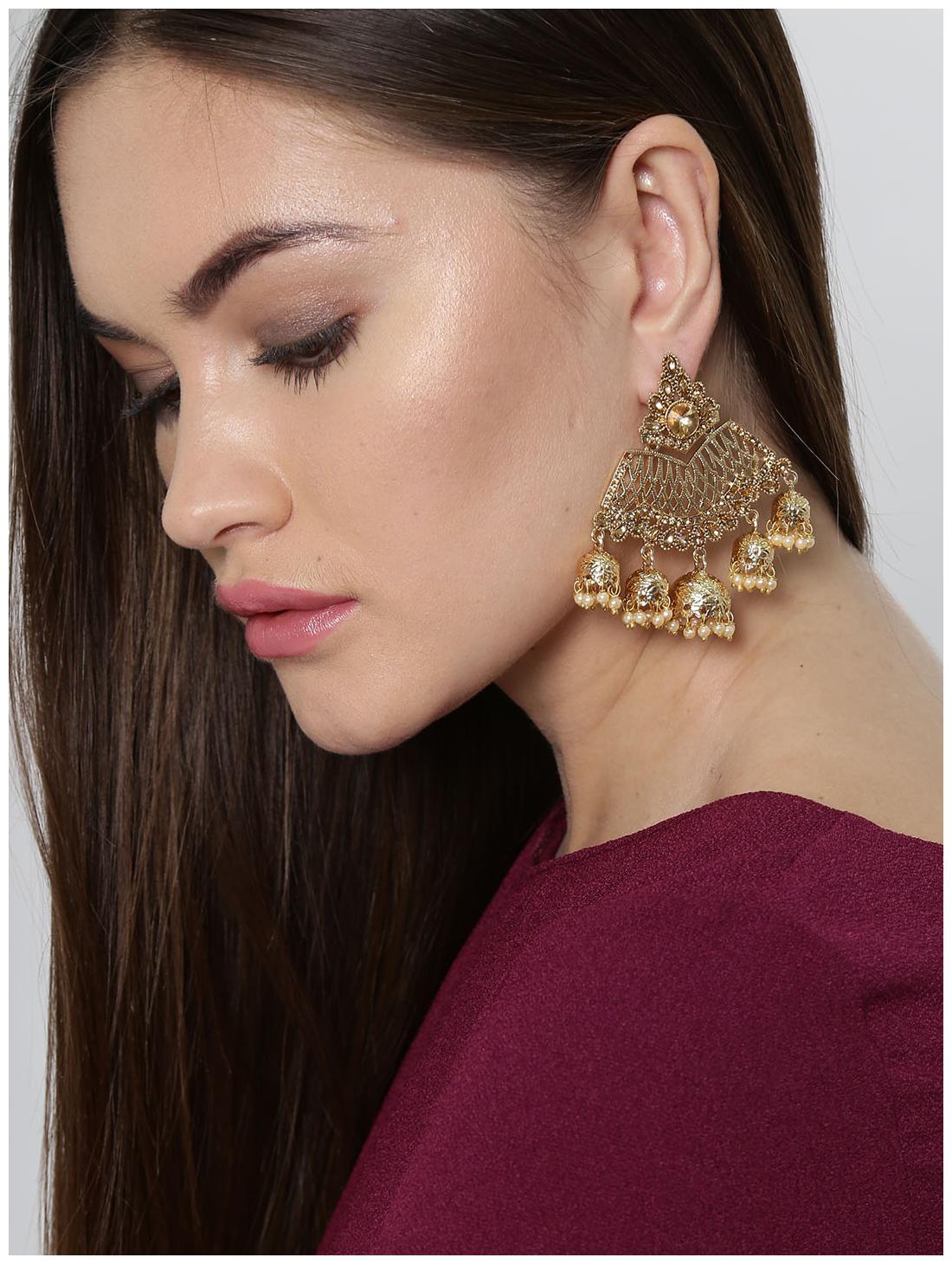

Zaveri Pearls Gold Tone Ethnic Earring With Dangling Jhumki Drops-ZPFK6726