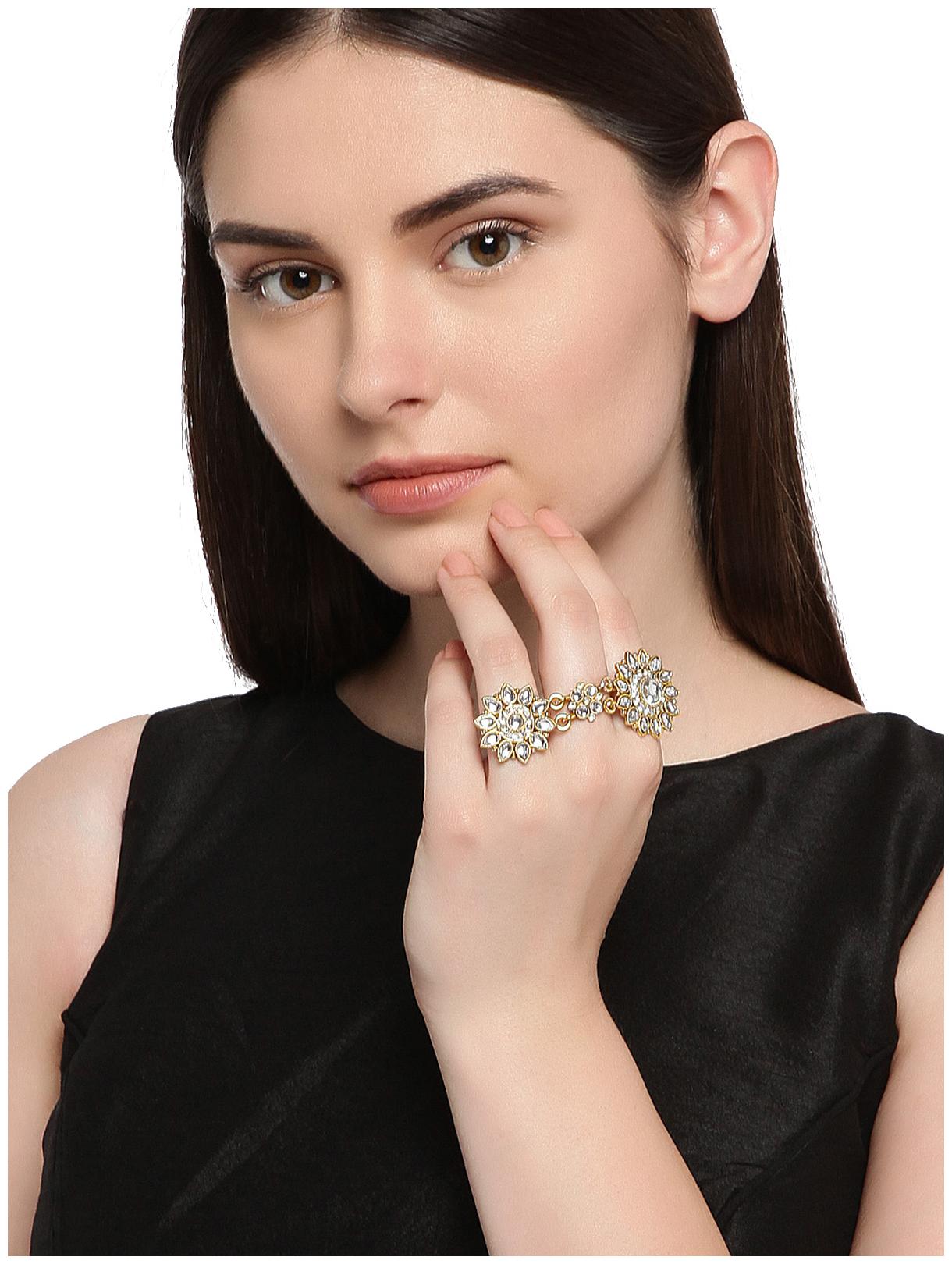 

Zaveri Pearls Gold Tone Traditional Kundan Dual Finger Ring-ZPFK7447