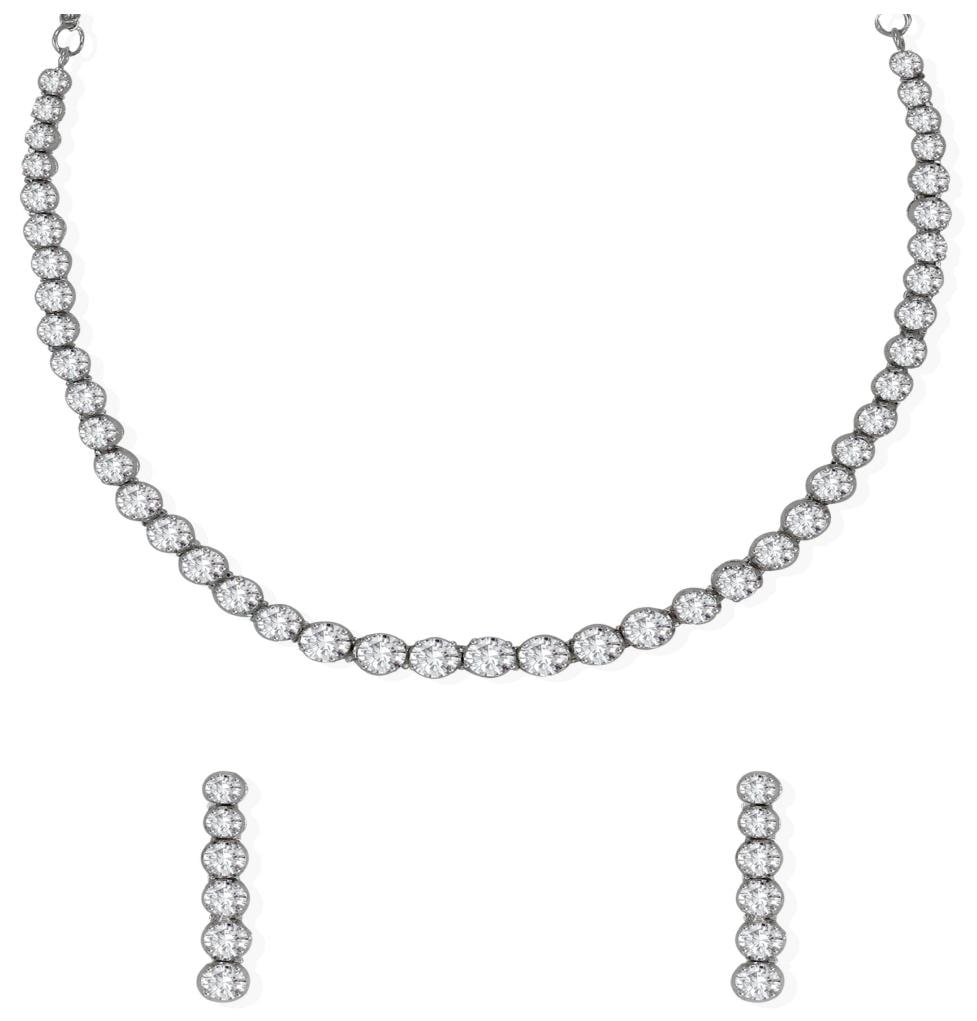 

Zaveri Pearls Rhodium Plated CZ Stone Studded Necklace Set - ZPFK5609