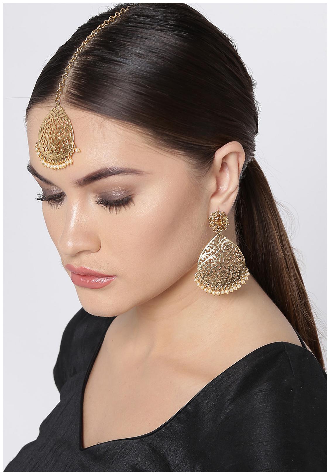 

Zaveri Pearls Combo of 2 Traditional Earring Maangtikka Set-ZPFK6792
