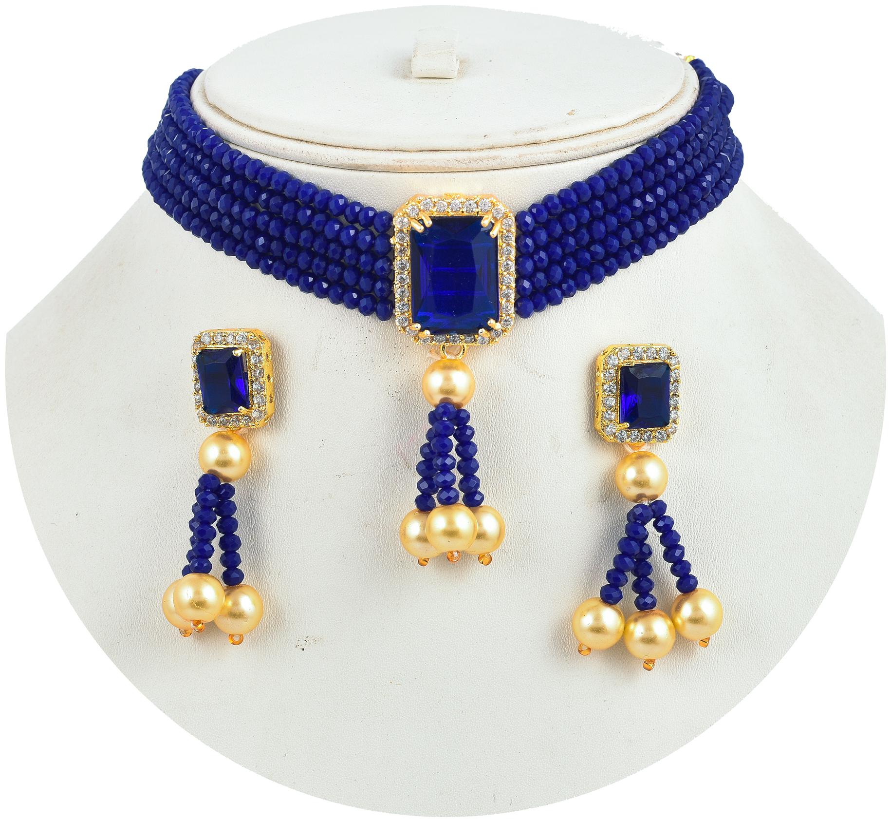 

Zcarina AD CZ Choker Necklace Set with Earrings for Girls and Women