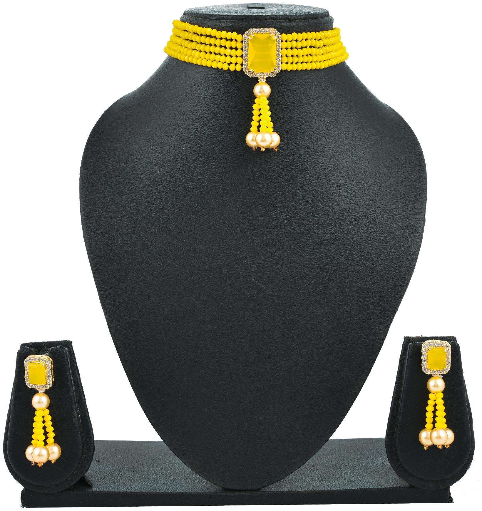 

Zcarina AD CZ Choker Necklace Set with Earrings for Girls and Women