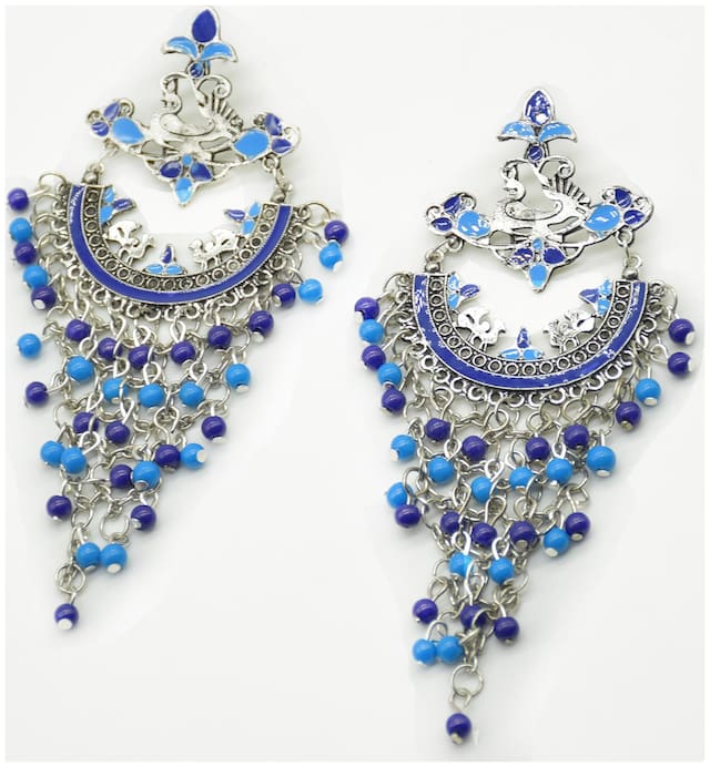 Zcarina Afghani Blue Turquoise Beads Chandbali for Girls