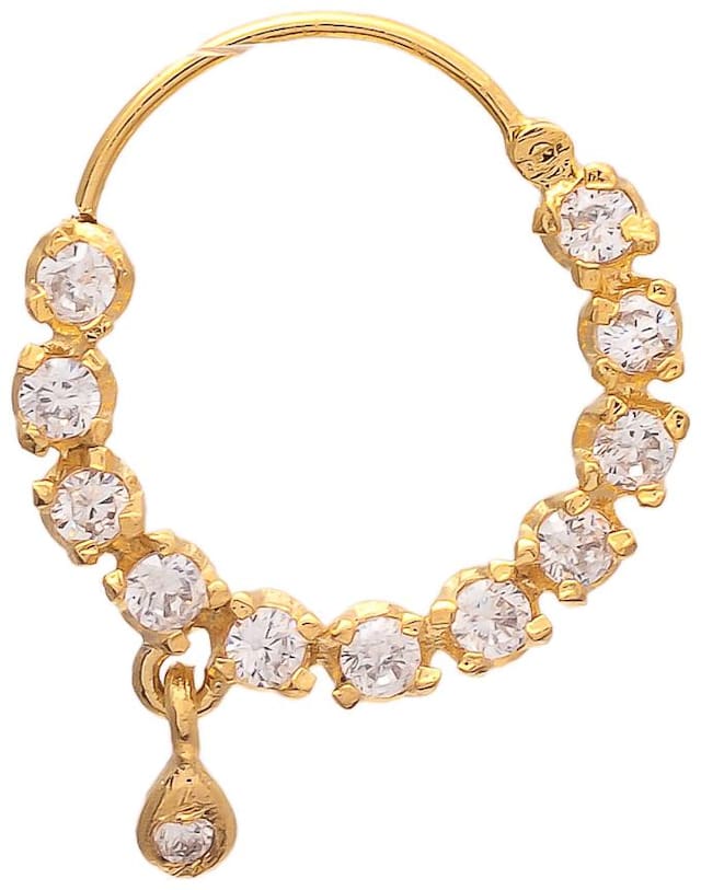 Zcarina American Diamond studded Gold Plated Nosering for Women & Girls