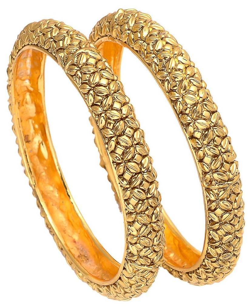 

Zcarina Antique Design Gold Plated Bangle Set for Women Set of 2