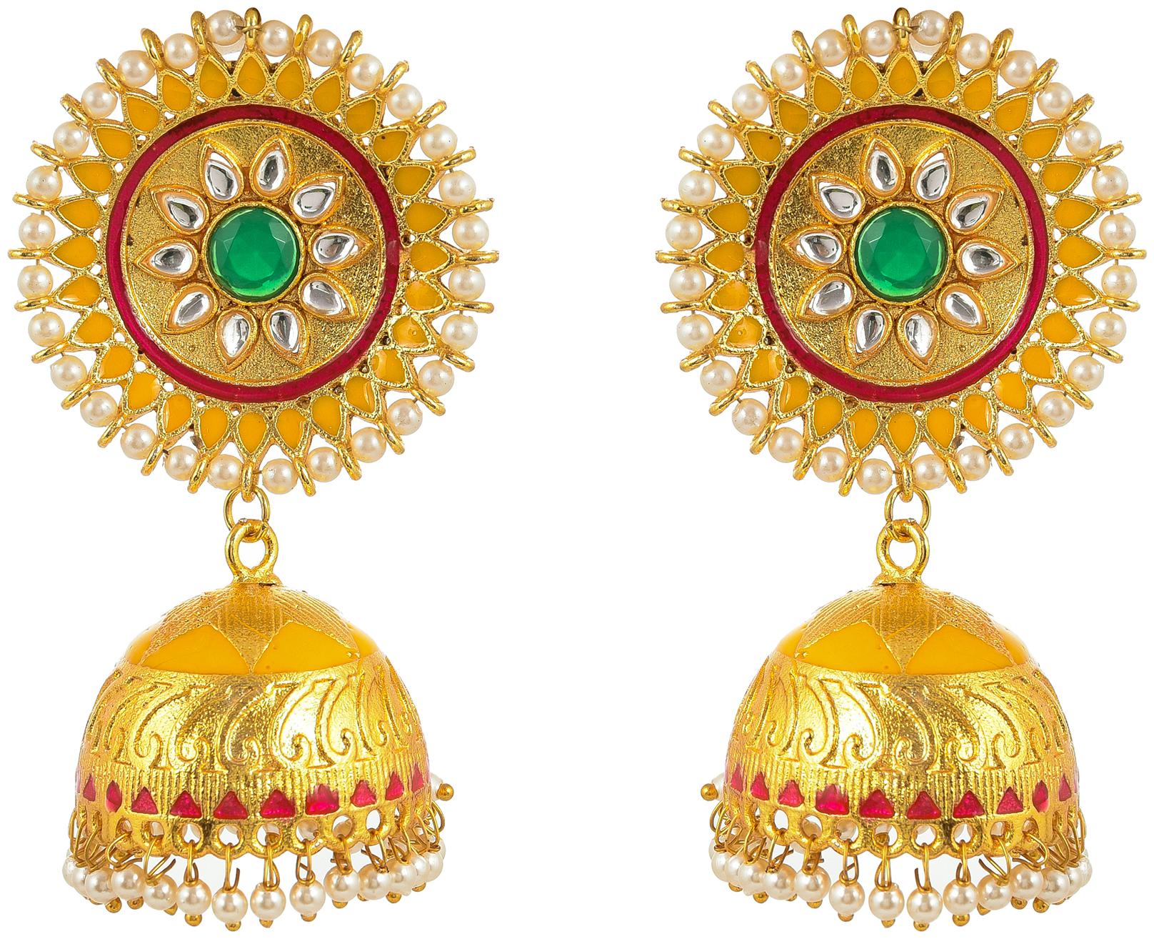 

Zcarina Enamelled Kundan Meenakari Earrings for Girls and Women