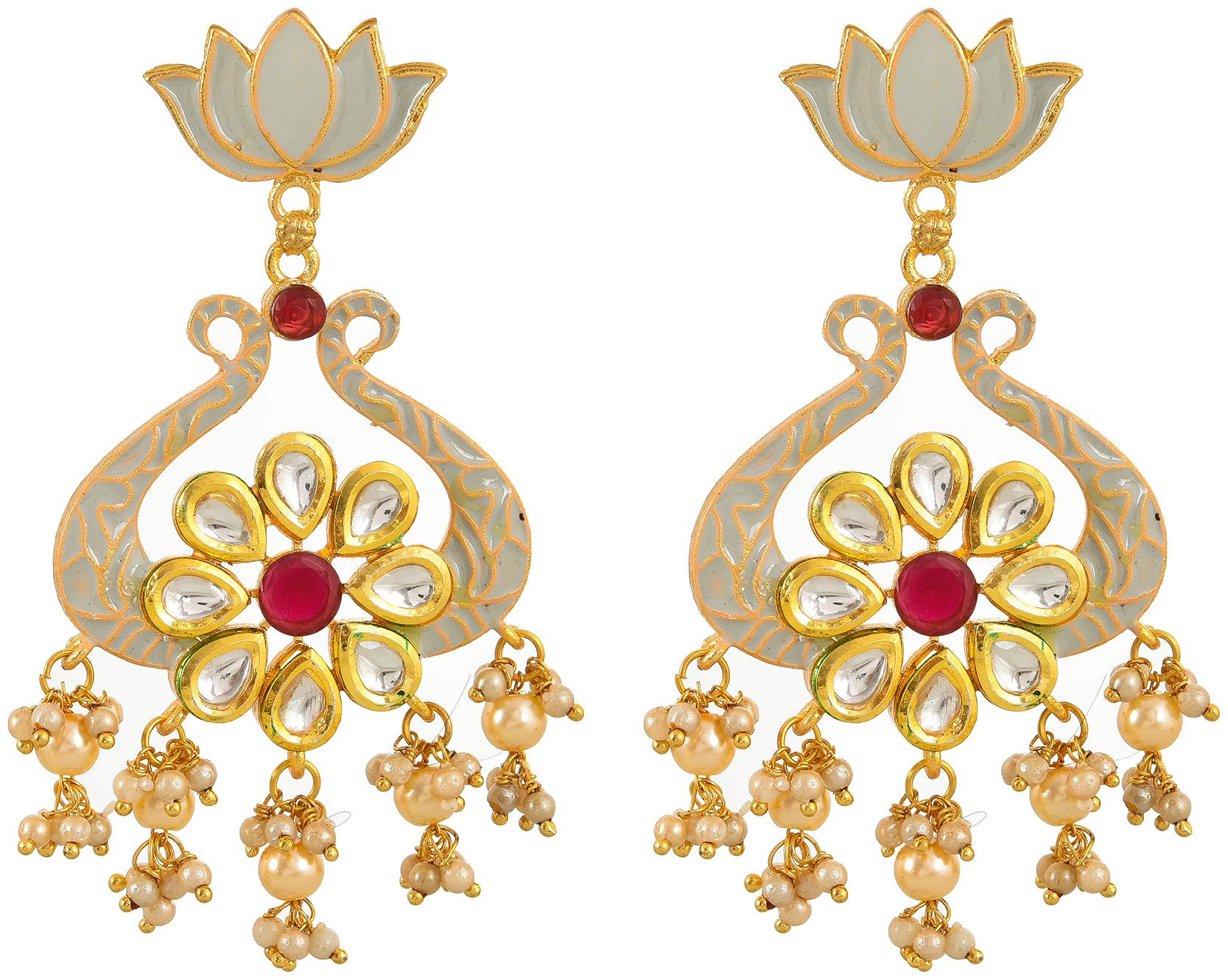 

Zcarina Enamal Chandbali Earrings For Women