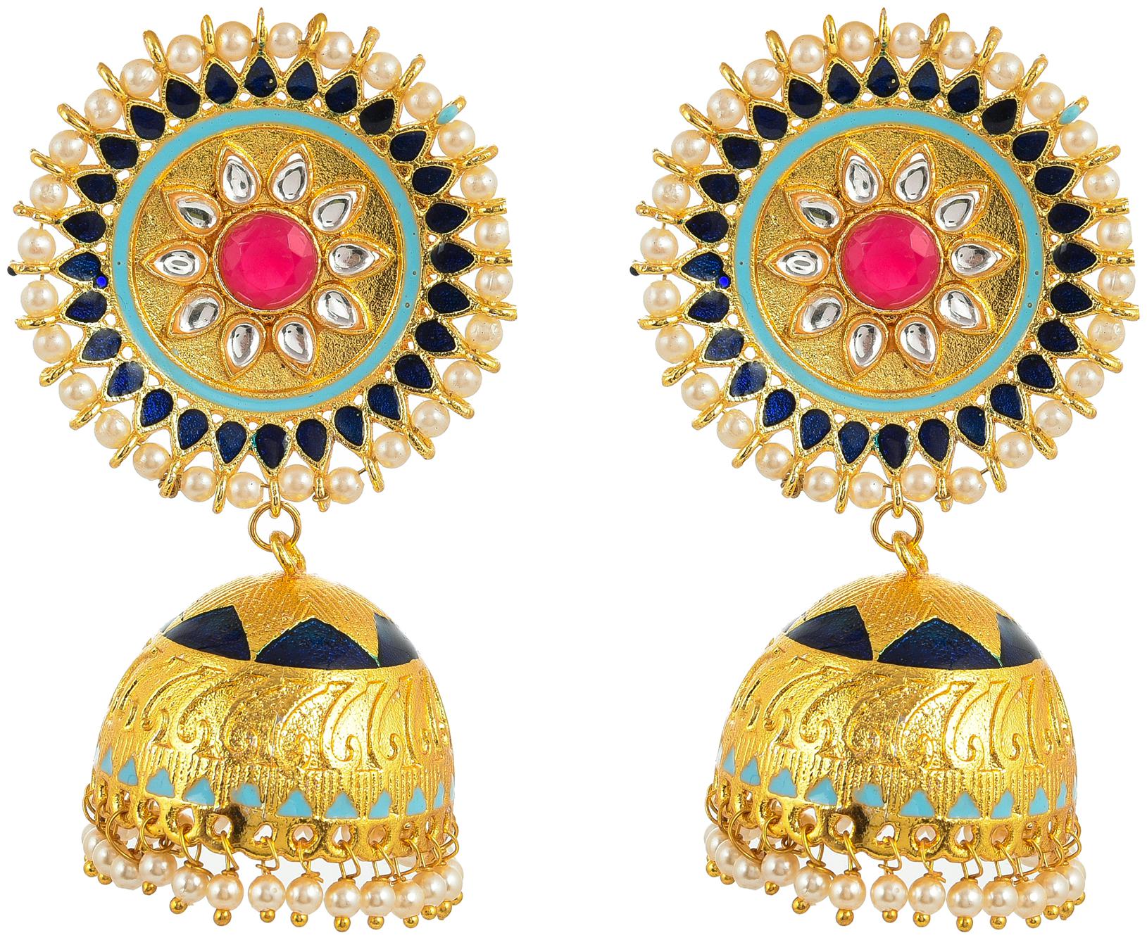 

Zcarina Enamelled Kundan Meenakari Earrings for Girls and Women