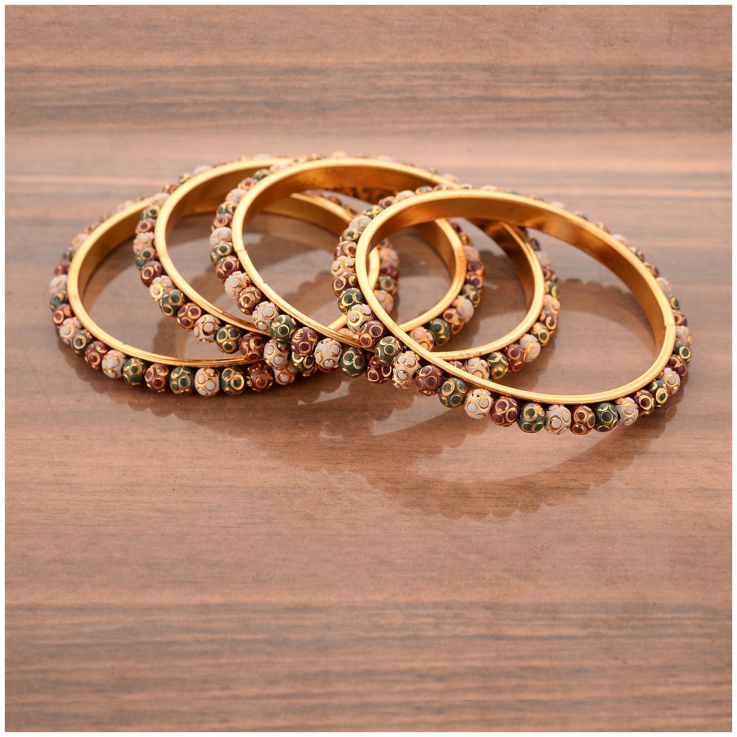 

Zcarina Gold Plated Multi Color Bangle Set For Women