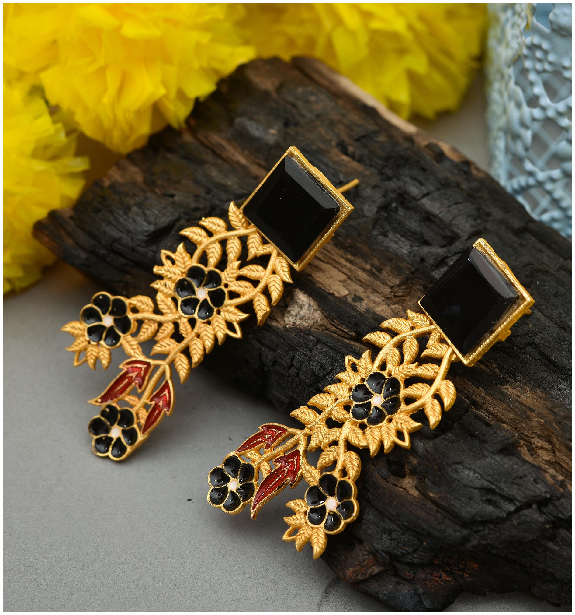 

Zcarina Gold Plated Matte Finish Stone Earrings For Women