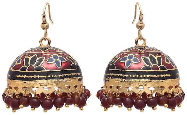 Zcarina Festive Gold Plated Meenakari Pearl Enamel Jhumki Earring for WomenAnd Girls