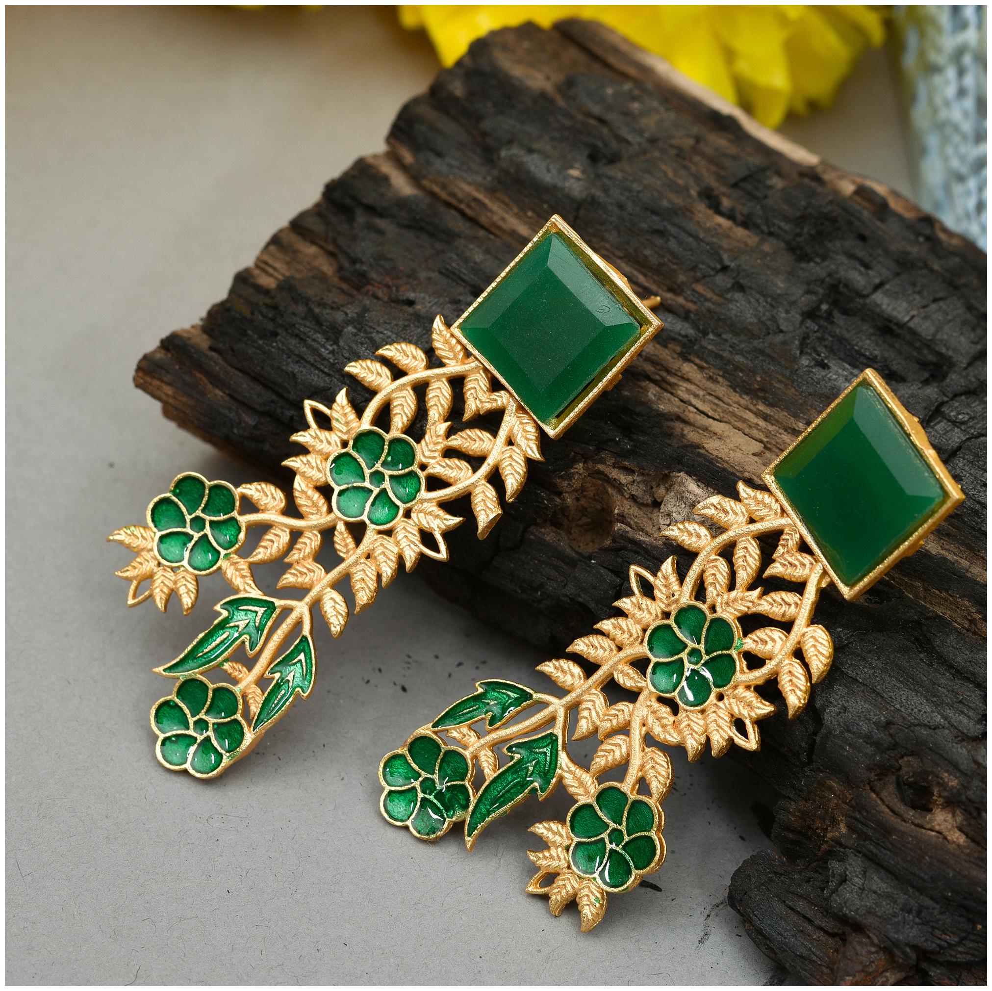 

Zcarina Gold Plated Matte Finish Stone Earrings For Women