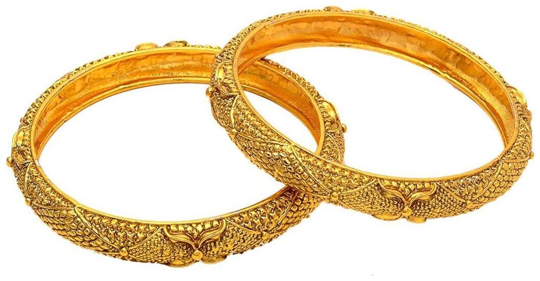 

Zcarina Gold Plated Vintage Style Ethnic Bangle Kadaa Set of 2