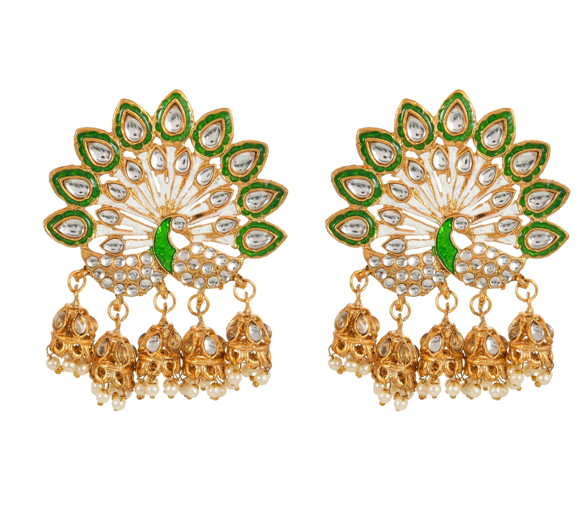

Zcarina Green Enamal Gold Plated Studs Earrings for Girls and Women