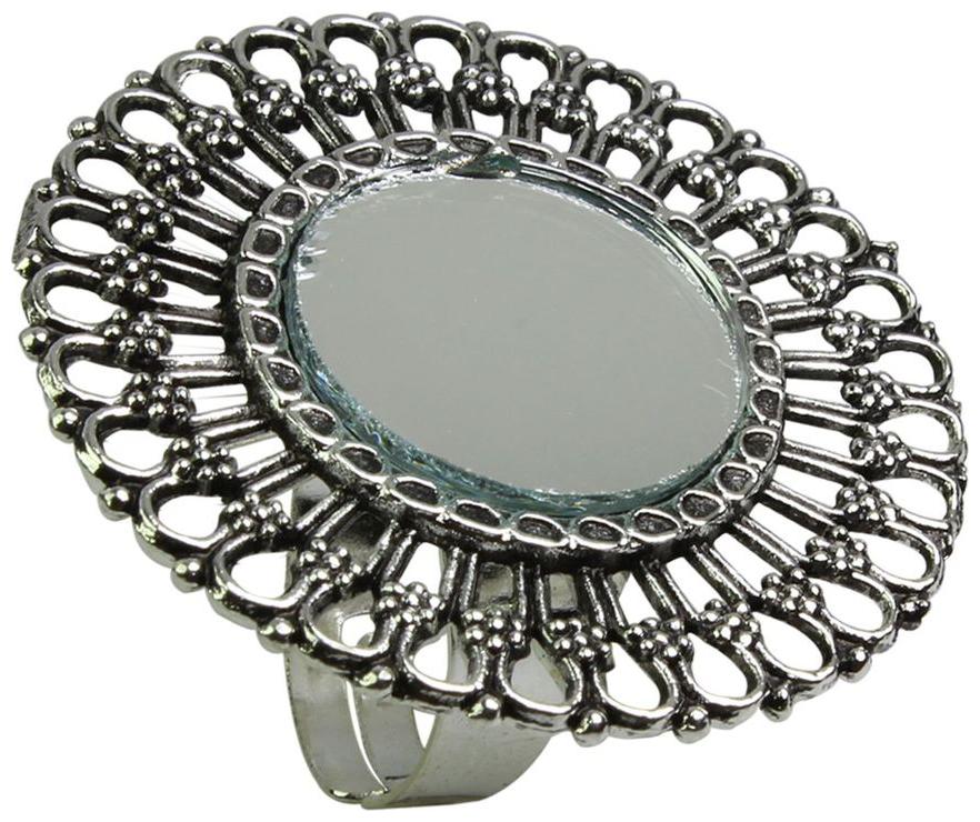 

Zcarina GS Oxidized German Silver Trendy Party Wear Mirror Silver Ring for Girls and Women