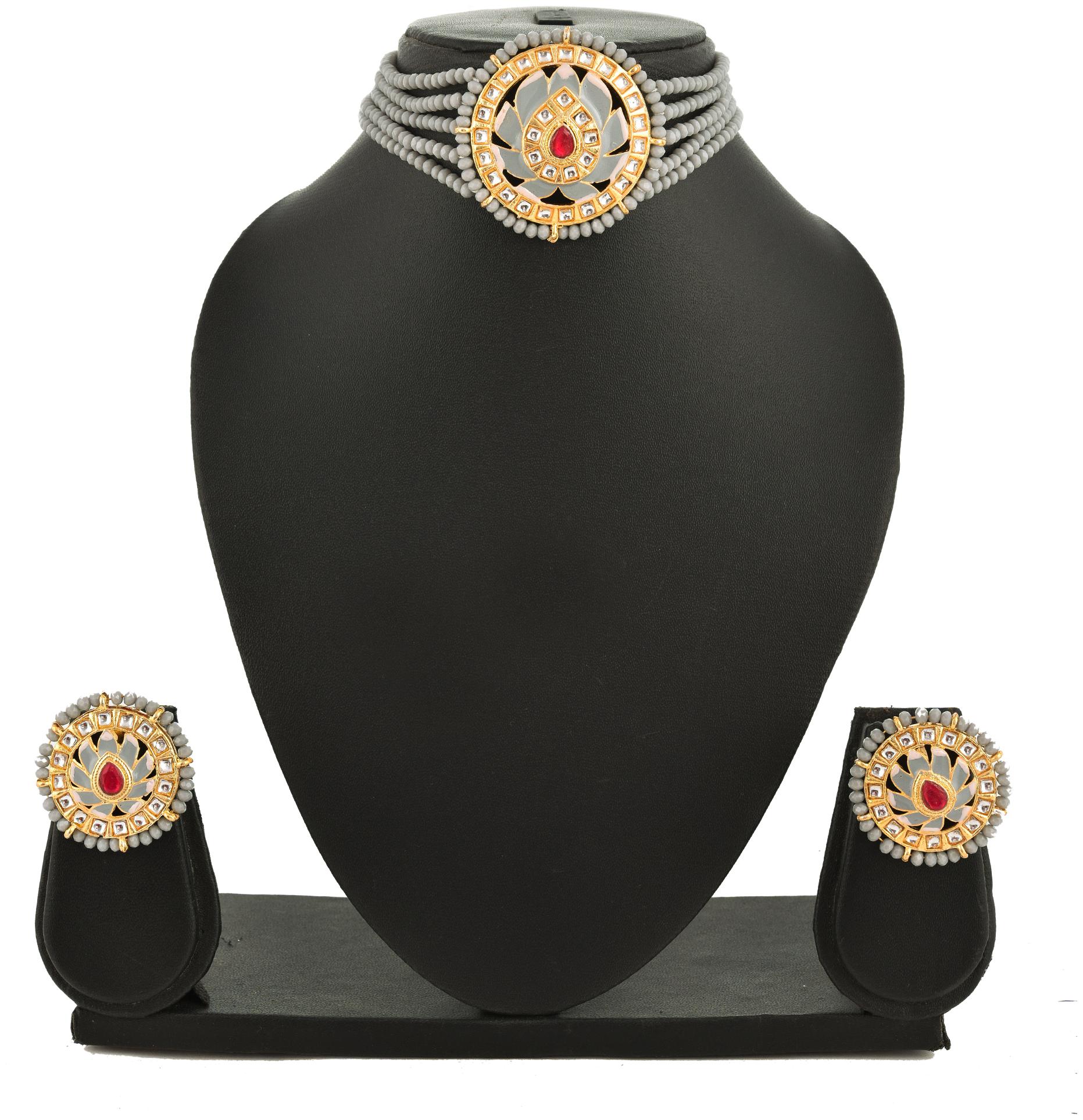 

Zcarina Kundan Meena Necklace Earrings Set for Girls and Women