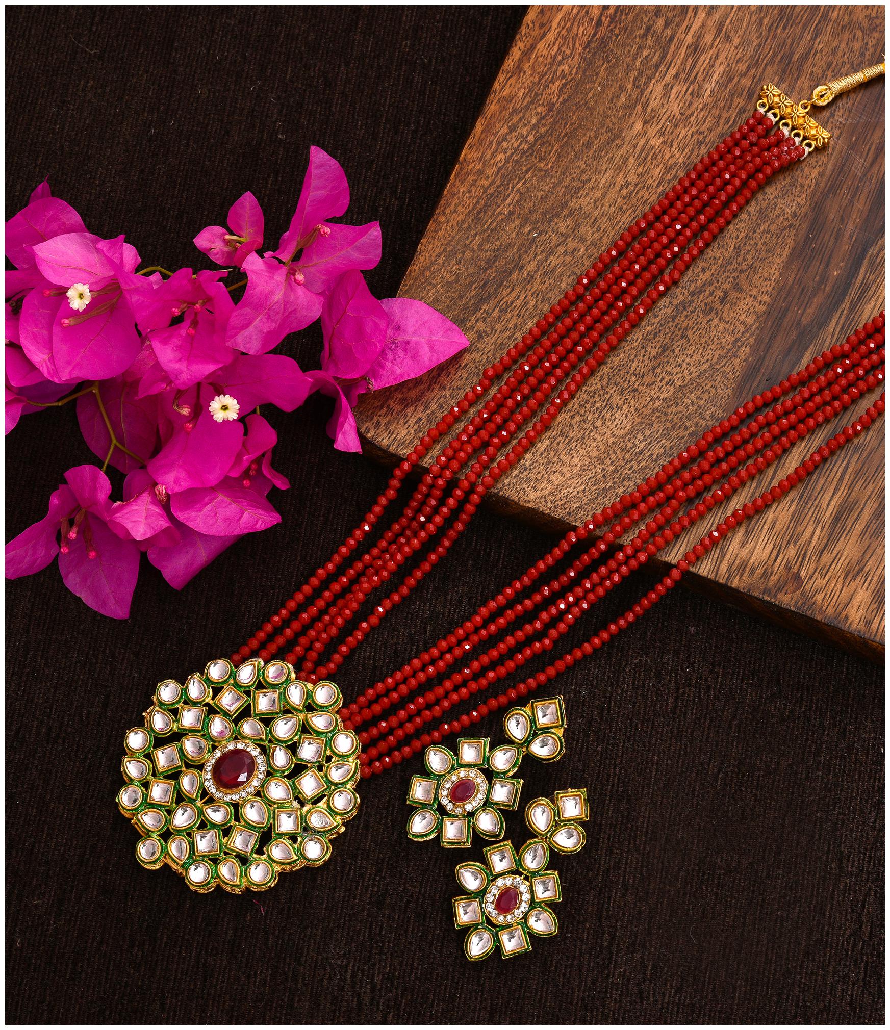 

Zcarina Kundan Beads Neckalce Set For Women