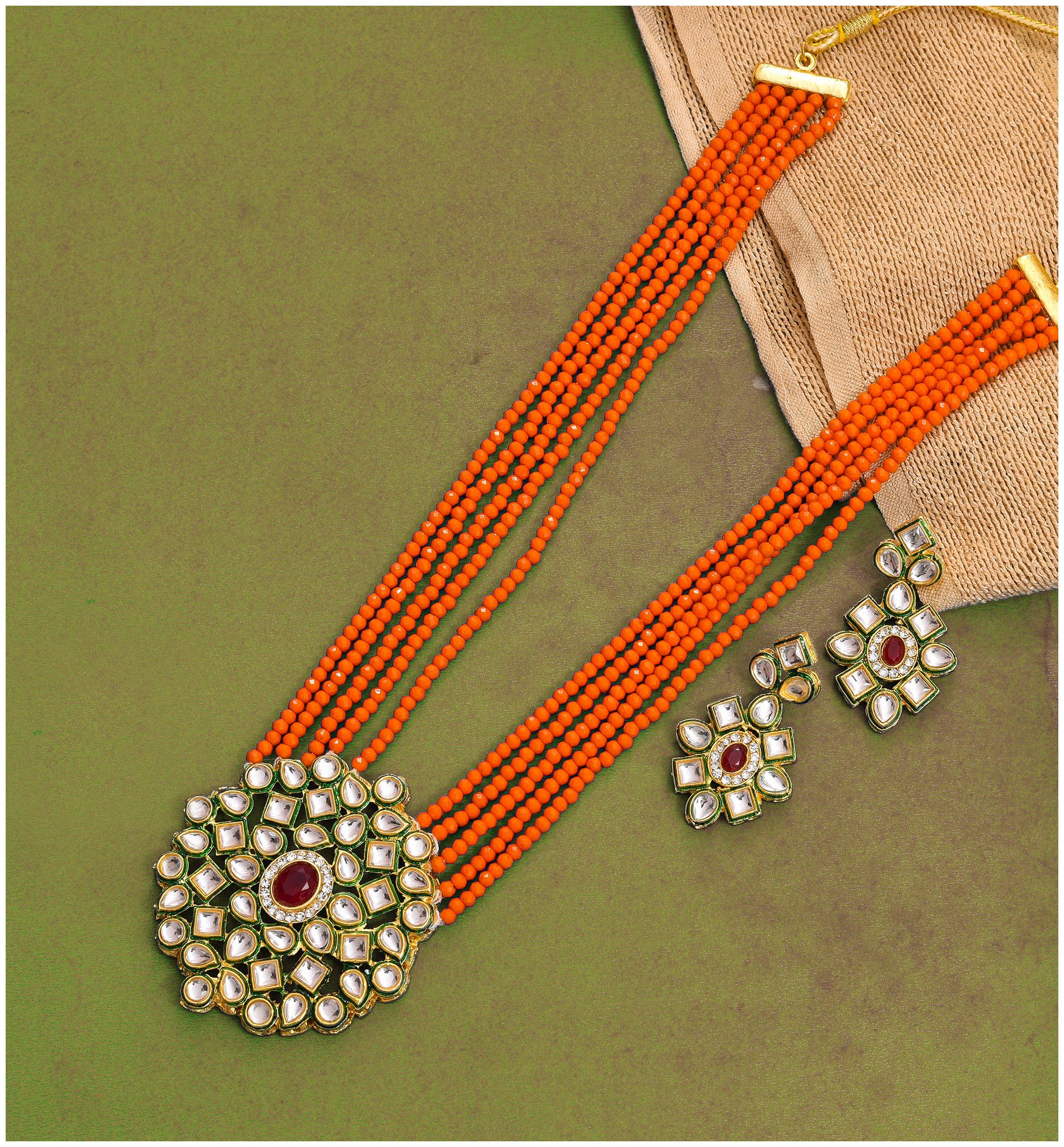 

Zcarina Kundan Beads Neckalce Set For Women