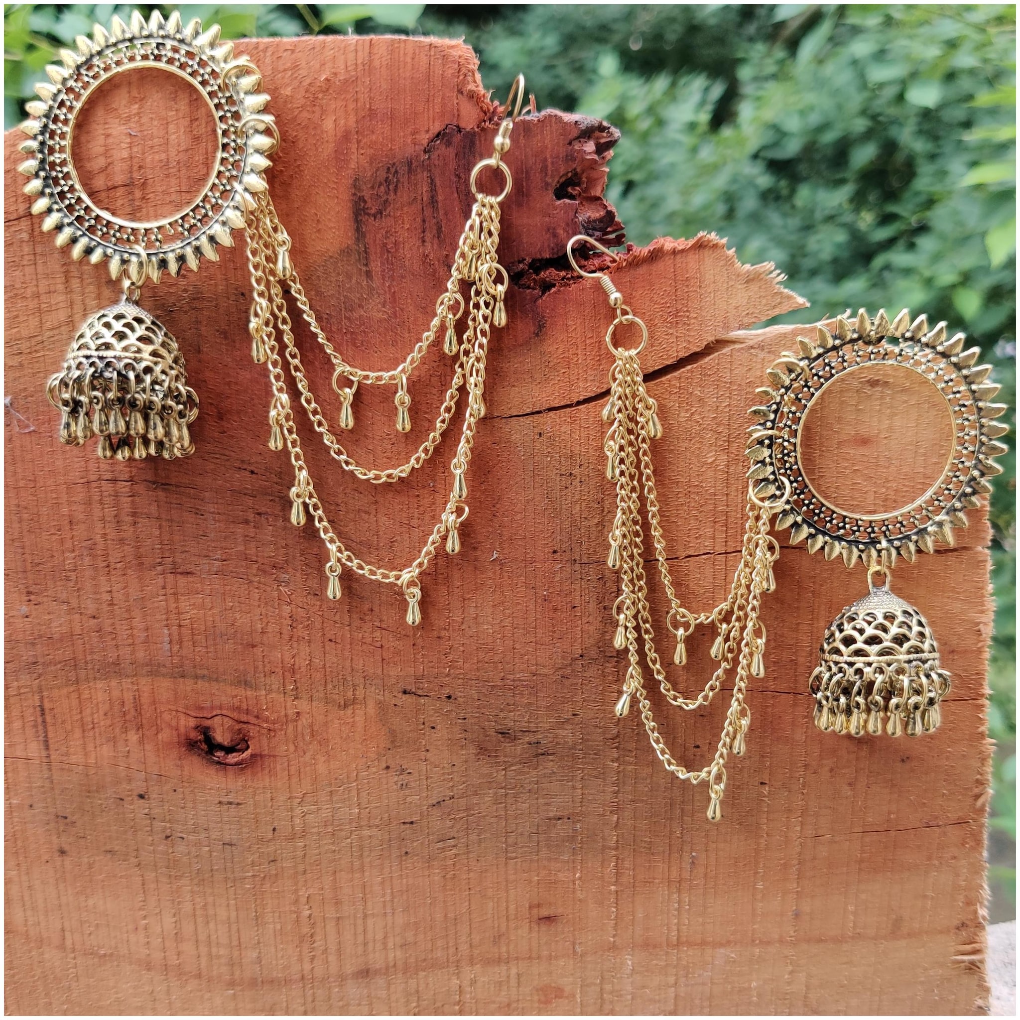 

Zcarina Oxidised Golden Circle Tops free Chain for Girls and Women