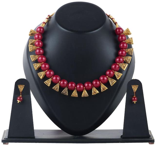 Zcarina Pearl Choker Traditional Necklace Set with Earrings For Girls and Women