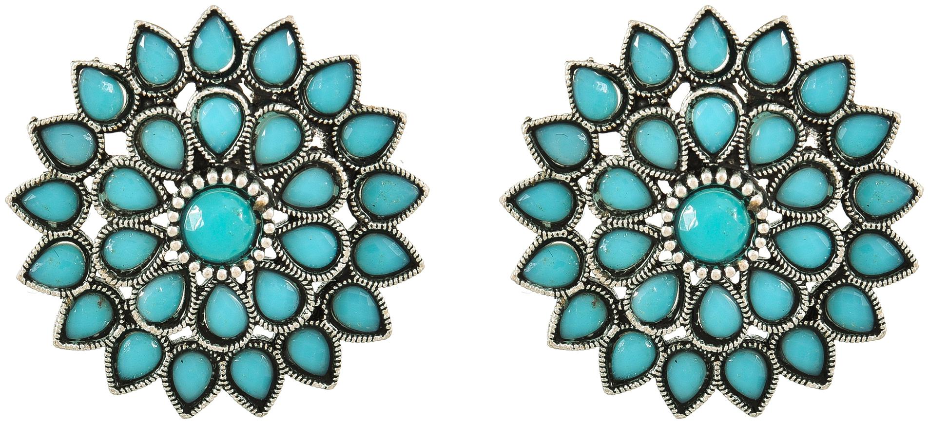 

Zcarina Stone Studs Oxidised Studs Earrings For Women