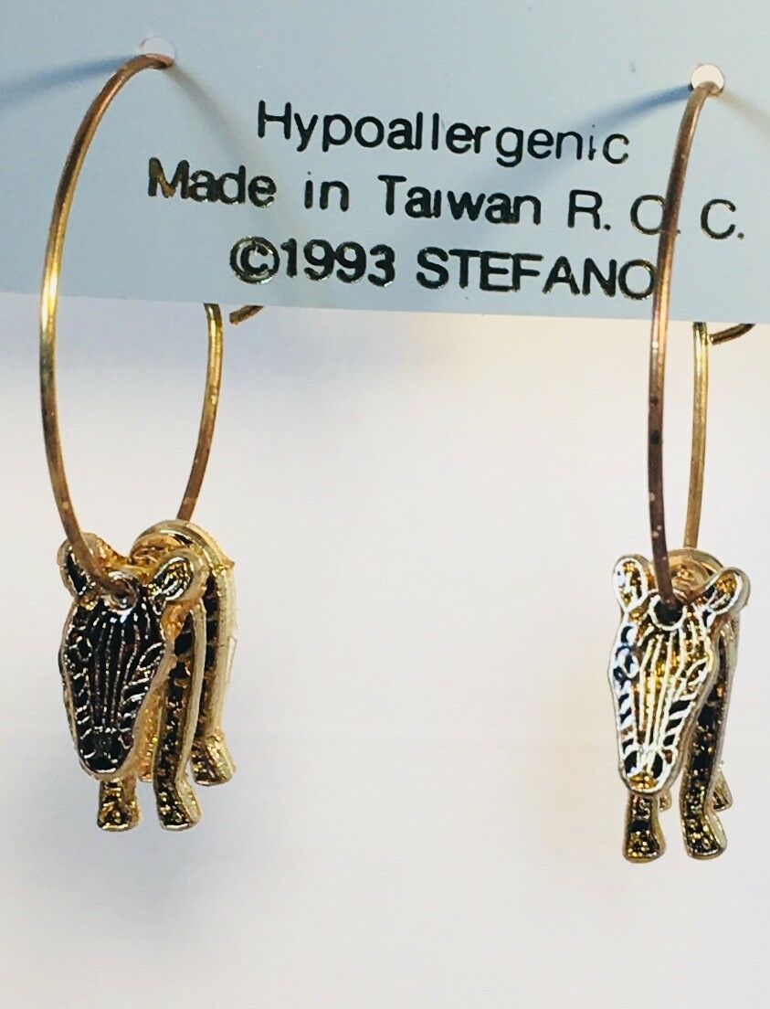 

ZEBRA 3D HOOP EARRINGS many colors aqua black pink green 7 8 hoop gold plate