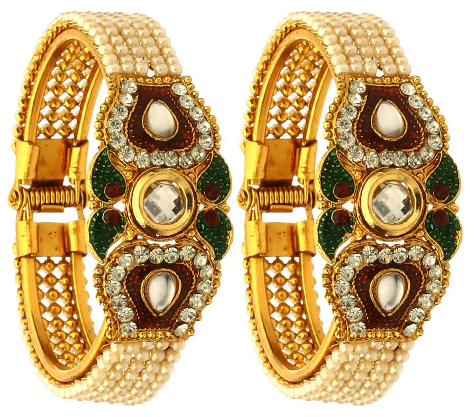 

Zeneme Charming Bead studded Alloy Bangle Set (Pack of 2)
