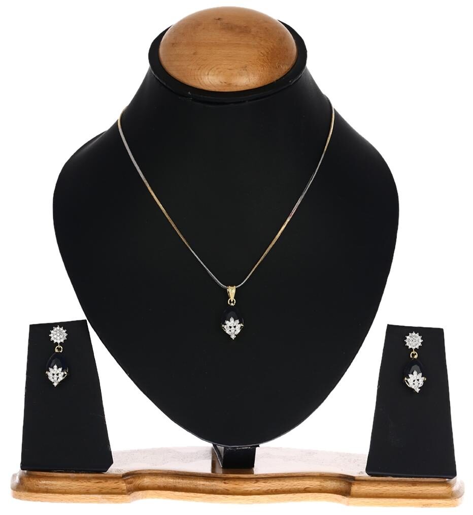 

Zeneme American Diamond Gold Plated Pendant Set With Earring For Girls Women