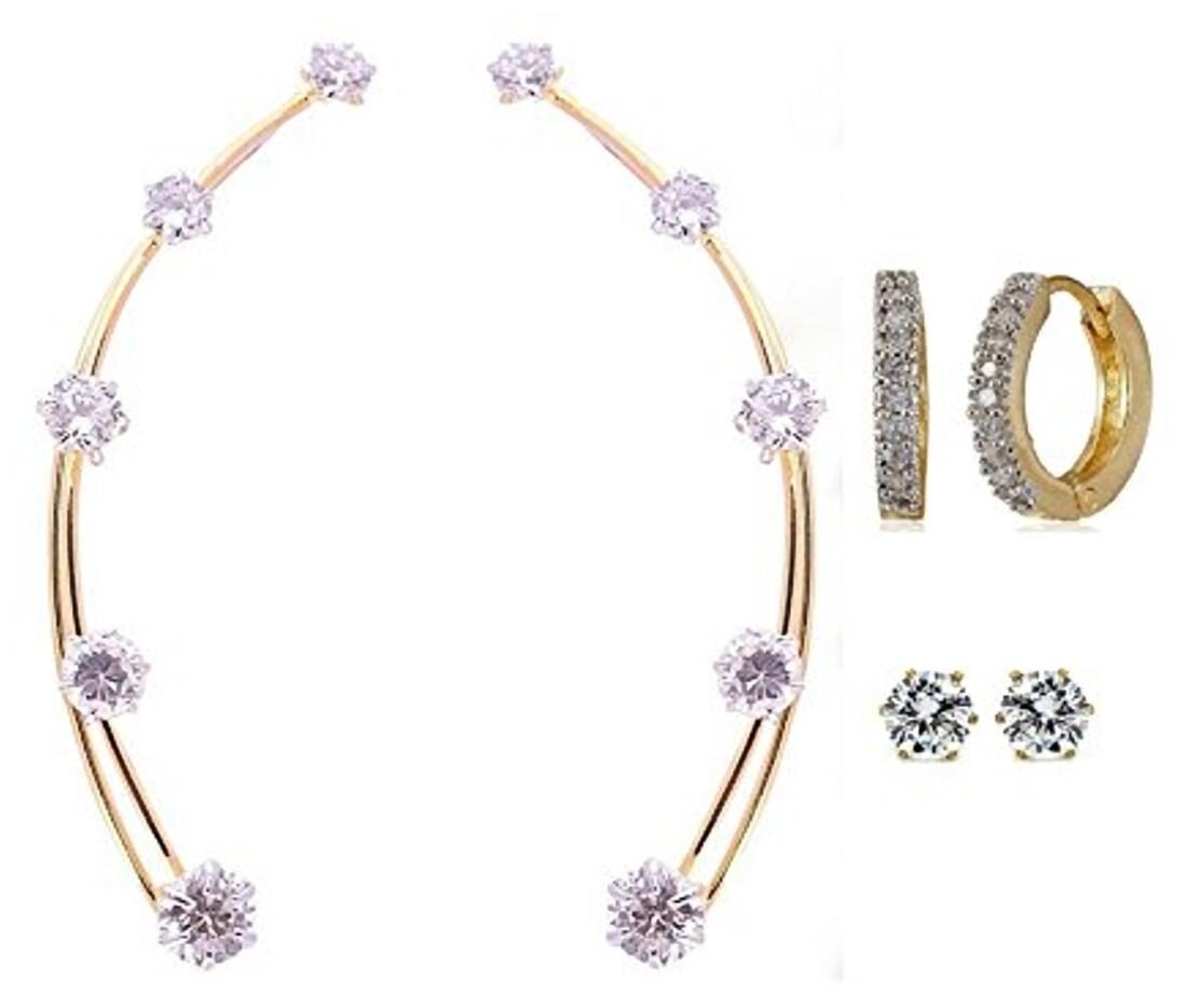 

Zeneme Combo of American Diamond Earrings and Earcuffs Jewellery For Women Girls