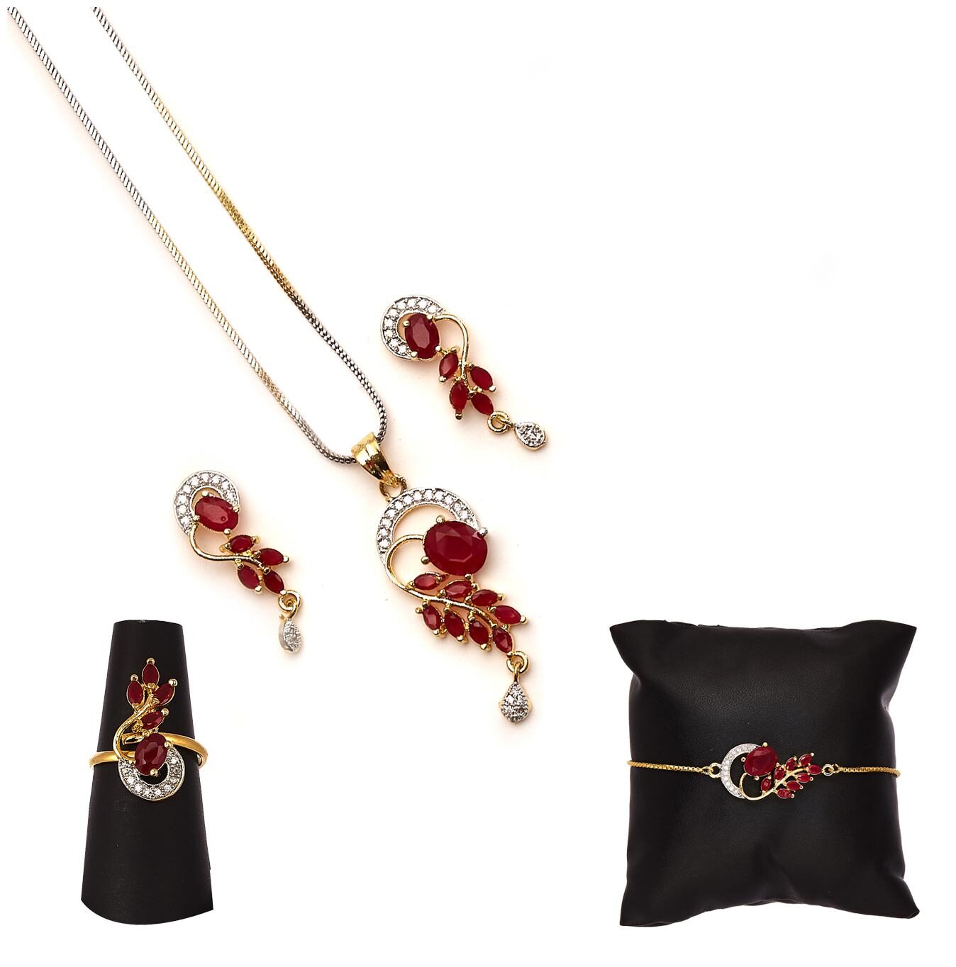 

Zeneme Cubic Zirconia Fashion Necklace Pendant Set Ring Bracelet With Earring Jewellery For Women Pack Of 4