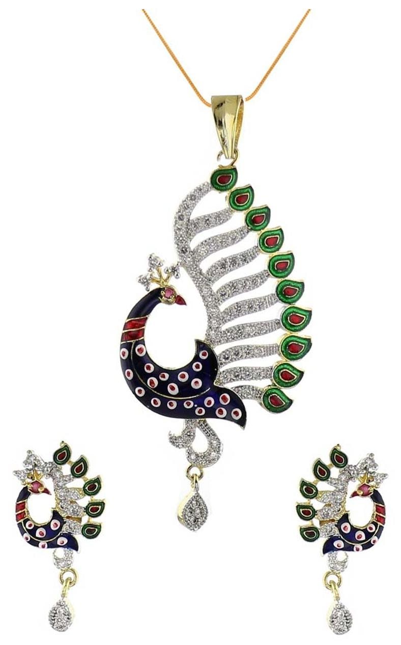 

Zeneme CZ Peacock Pendant Set with Chain for Women